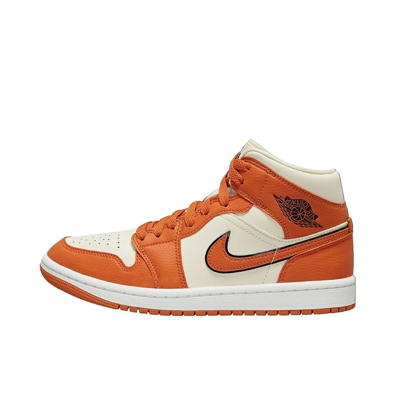 AIR JORDAN1 Mid AJ1女款 白橙色 中帮复古休闲篮球鞋 DV1302-100