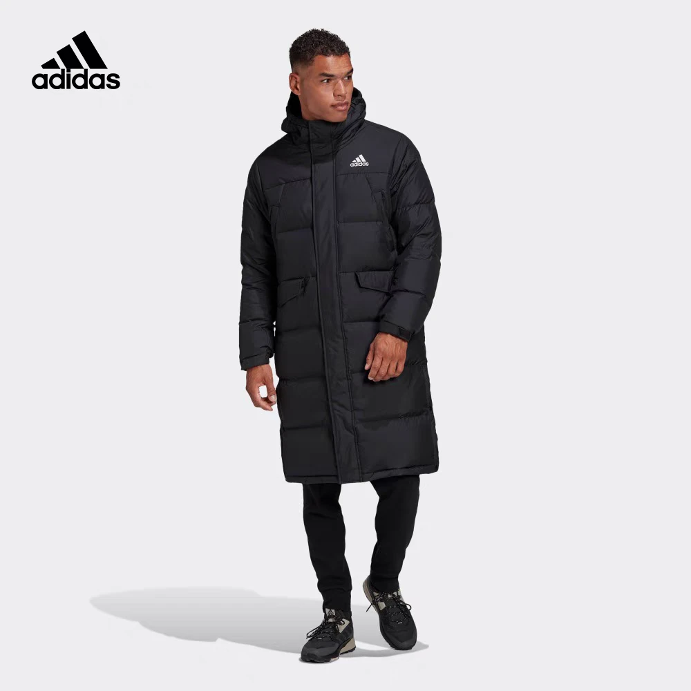 adidas/阿迪达斯户外运动长款男士连帽羽绒服冬季男款黑色GK0664