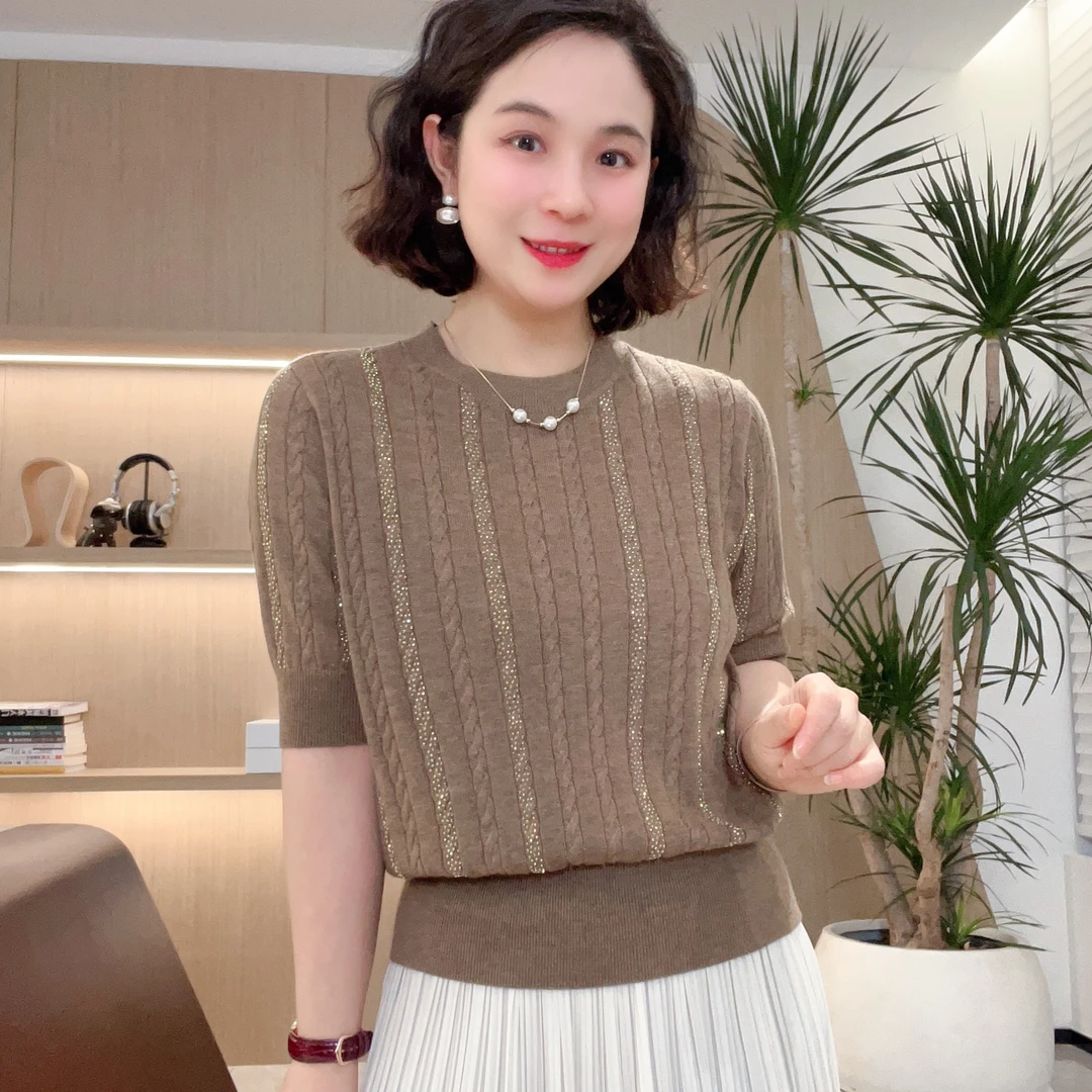 套头亮丝设计款毛衣针织衫气质时尚百搭简约圆领#GT7971