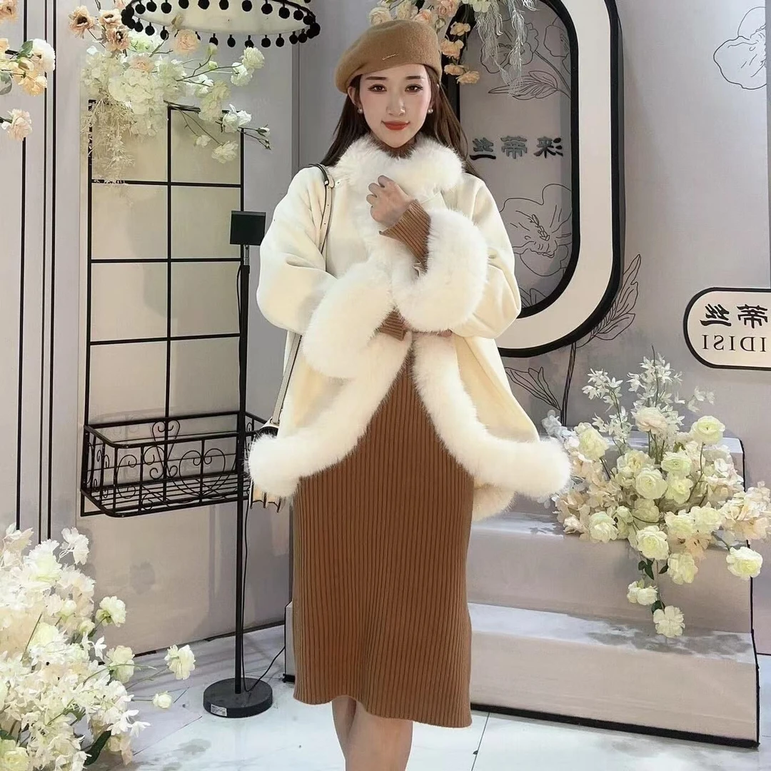 时尚百搭爆款双面呢大衣斗篷款韩版冬季简约宽松短款休闲毛呢外套