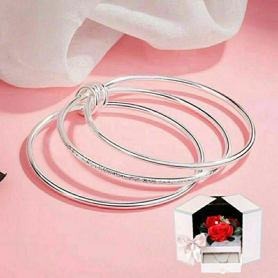 足银手镯 9999纯银满天星银手镯实心三生三世手镯送女友情人节礼