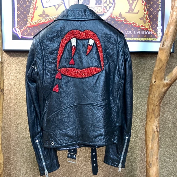 99新 YSL/圣罗兰 羊皮 短款血牙皮衣夹克 165码