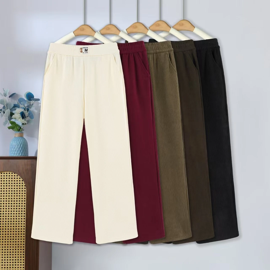2024年秋季妈妈直筒裤纯色高腰女裤50岁60百搭松紧腰休闲长裤子