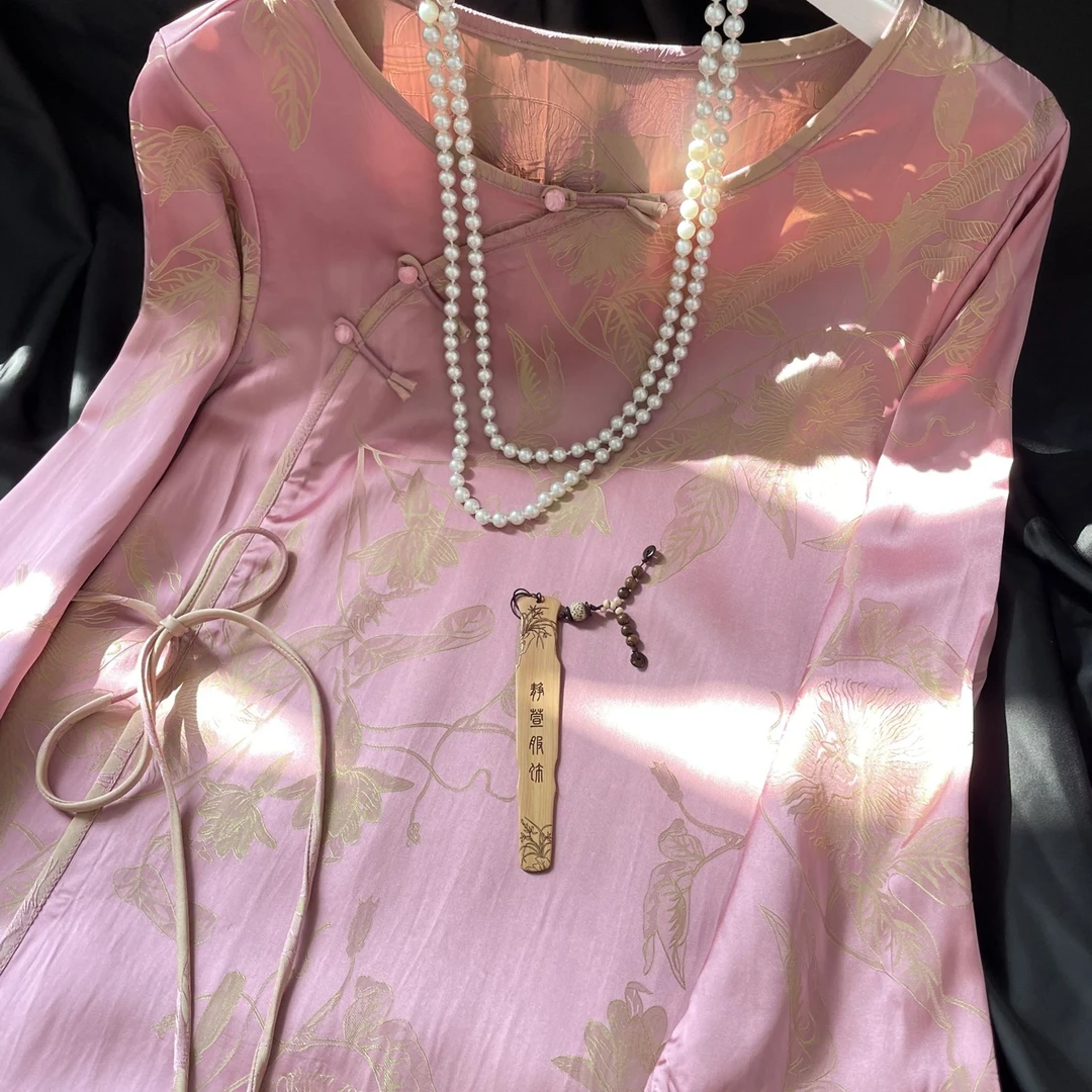 2426春夏常熟新中式日常休闲时尚设计师款花萝提花连衣裙