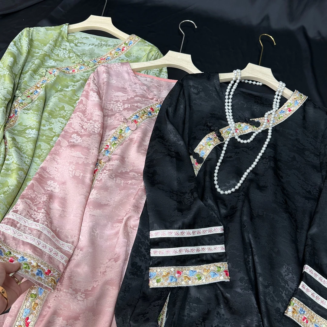 2703《绮陌》常熟秋季新款国风上衣复古新中式提花中长款女士衬衫