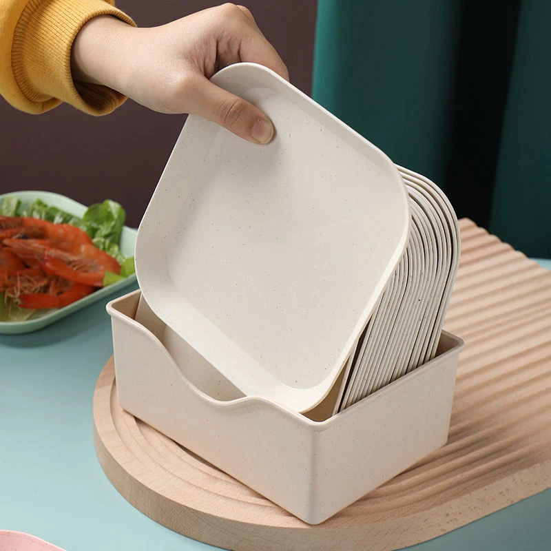 家用吐骨碟小麦秸秆碟子餐盘防摔干果零食盘子收纳垃圾渣方碟托盘