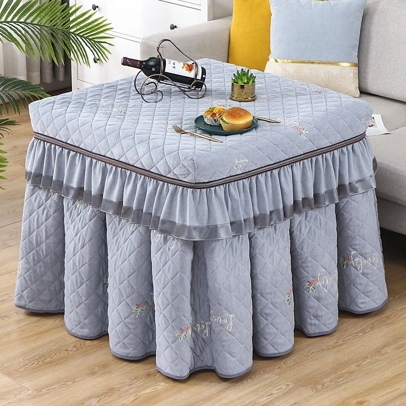 【正方形】新款刺绣雪尼尔加厚取暖烤火茶几罩套电烤炉桌罩套