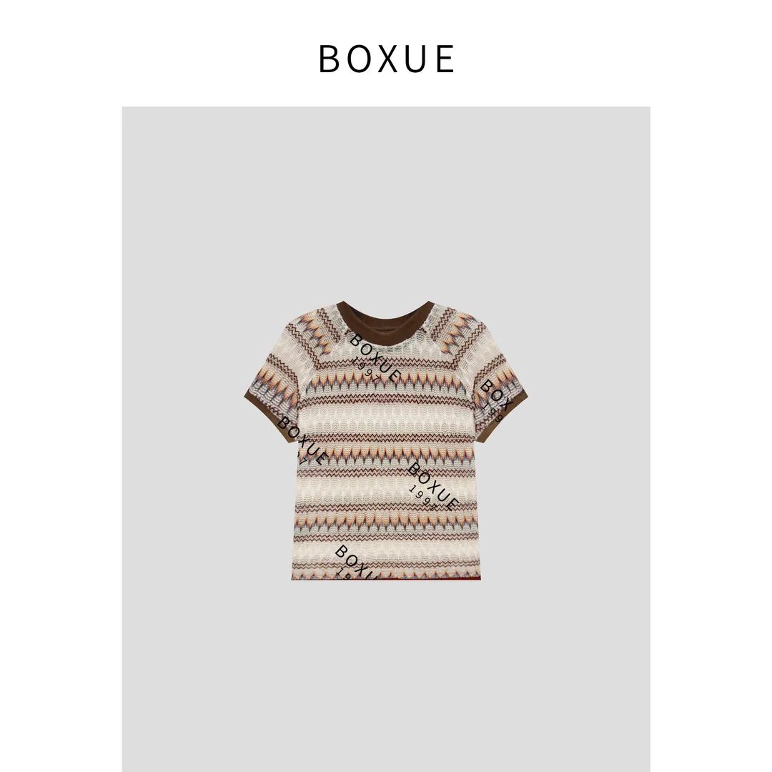 BOXUE “卡帕多” 2024春季新款设计师条纹百搭 T恤#240430T72