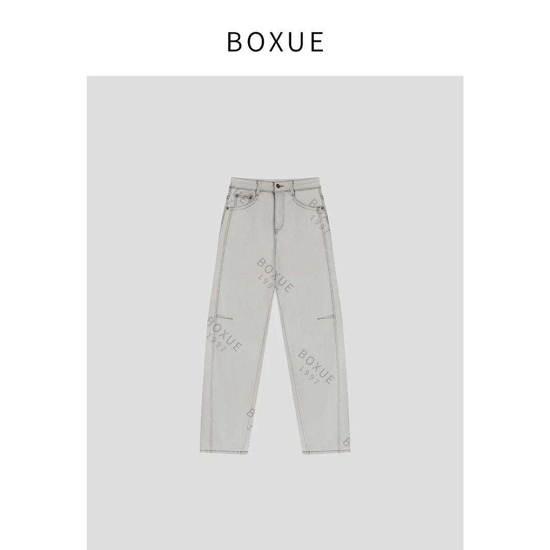 BOXUE “太空灰” 2024冬季高级加绒加厚牛仔裤 #241118K001