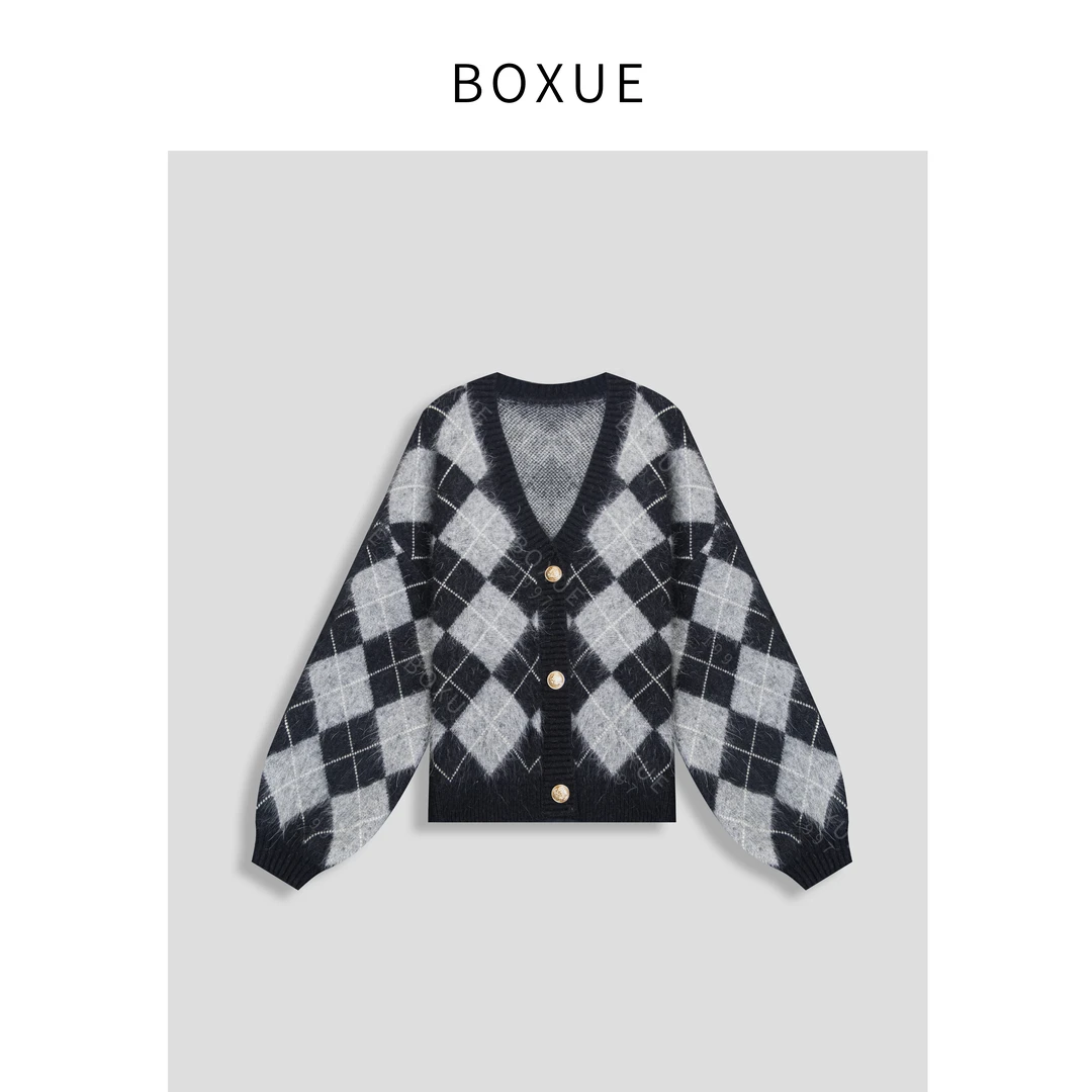 BOXUE“画廊”2024冬高级感绵.羊毛格子轻奢 外套#241128W55
