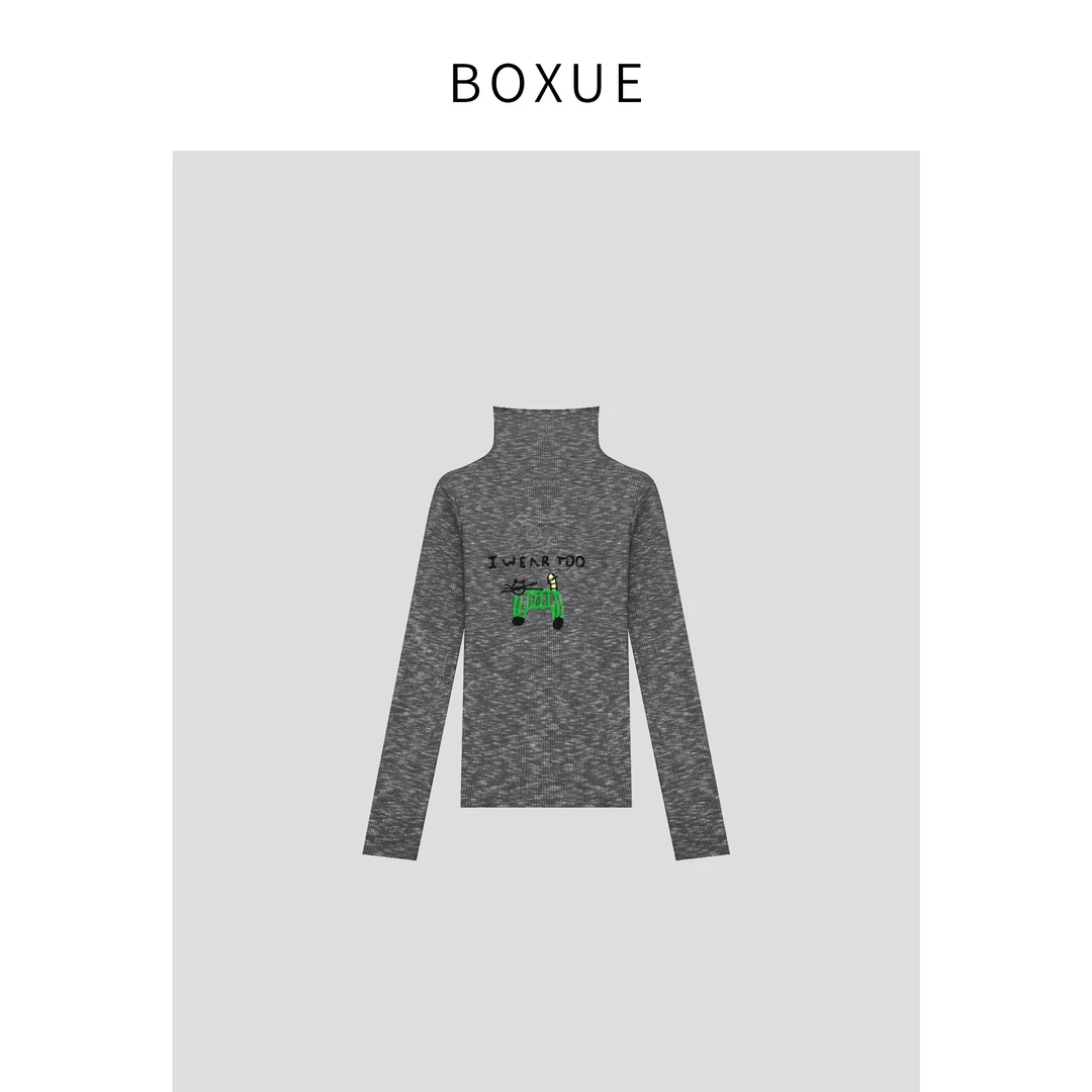 BOXUE“猫咪乐园” 2024秋季新款小猫线条图案打底 T恤 #241007T77