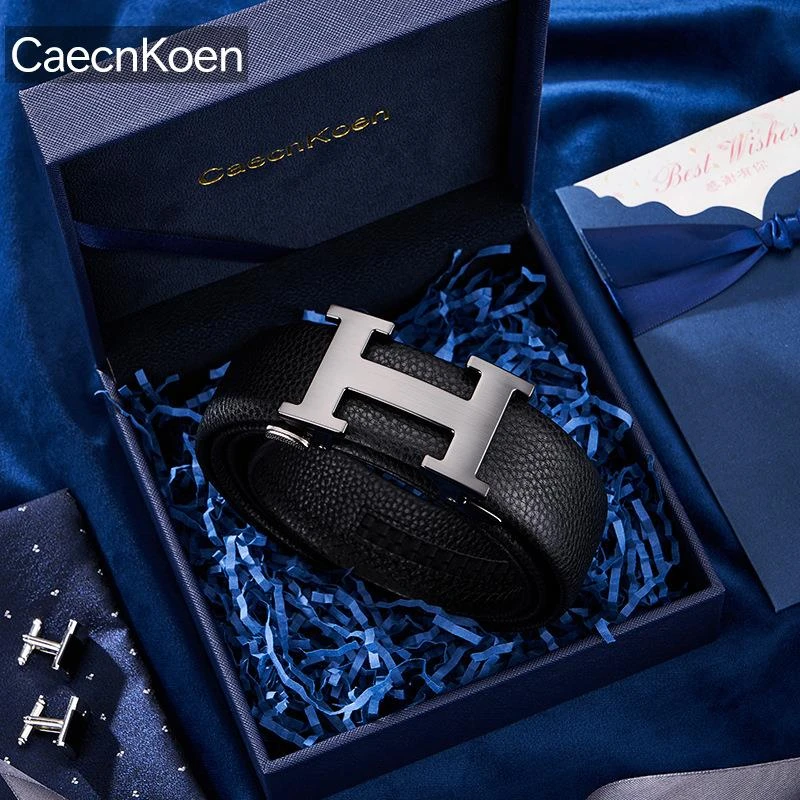CaecnKoen男士皮带真皮自动扣商务腰带年轻人休闲头层牛皮裤带