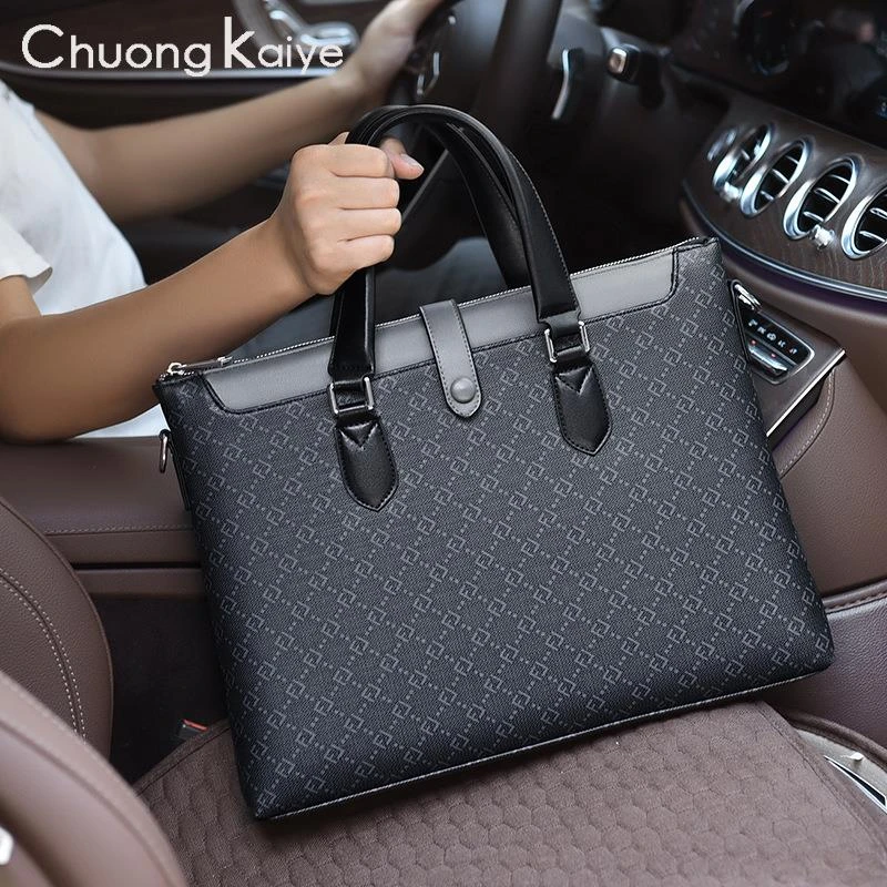 ChuongKaiye男士真皮手提包商务公文包大容量时尚潮流单肩斜挎包