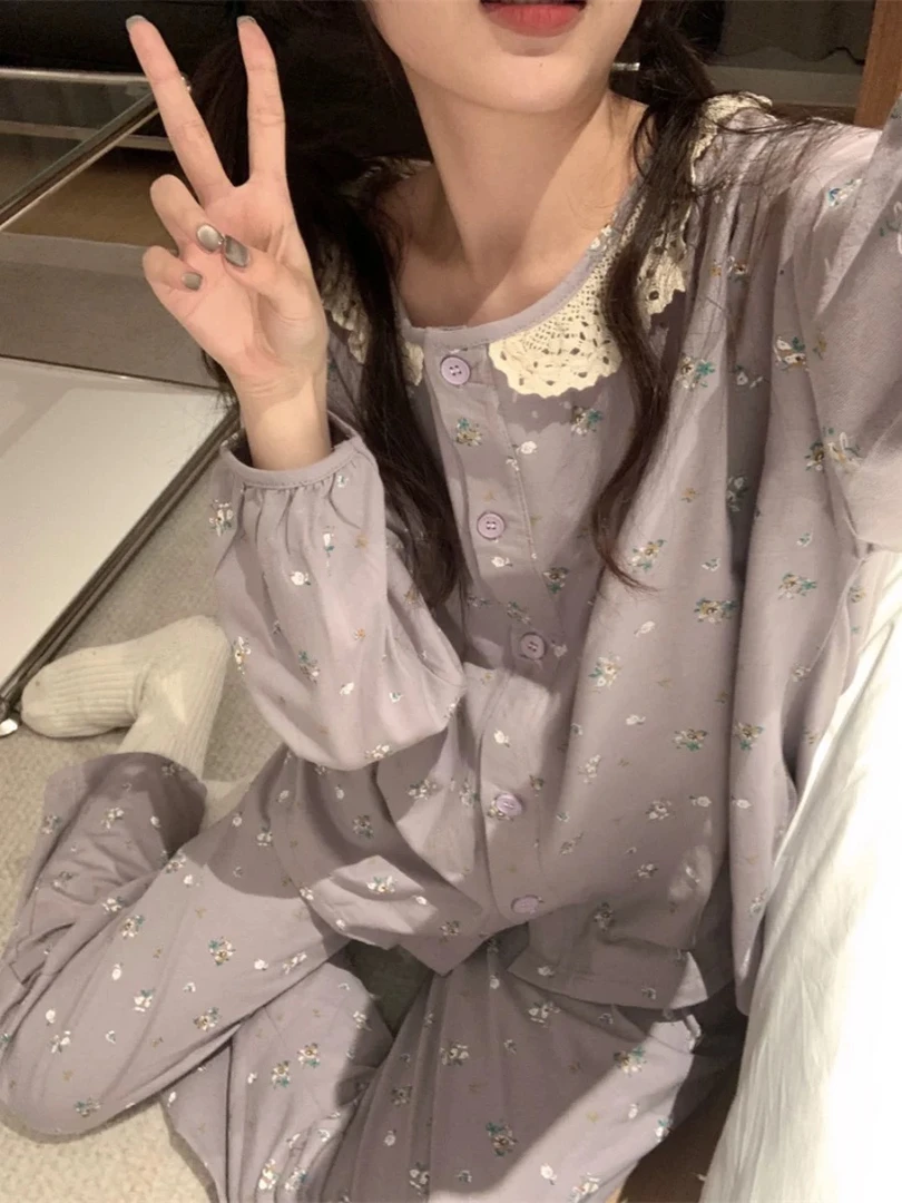 【紫色碎花】加厚棉长袖女春秋可外穿家居服套装~款号3003