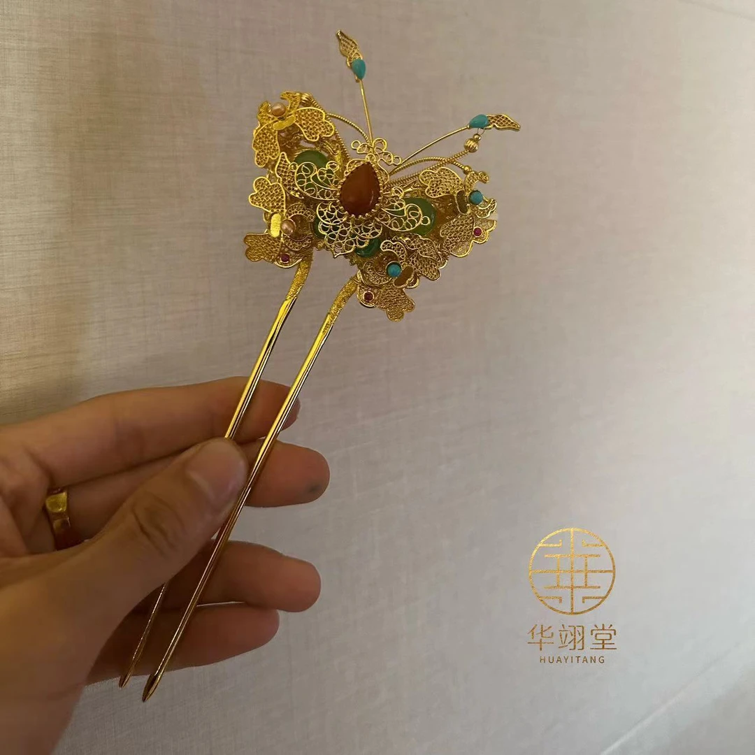 铜合金婚庆饰品 华翊堂国风原创汉服配饰会员专属蝴蝶簪