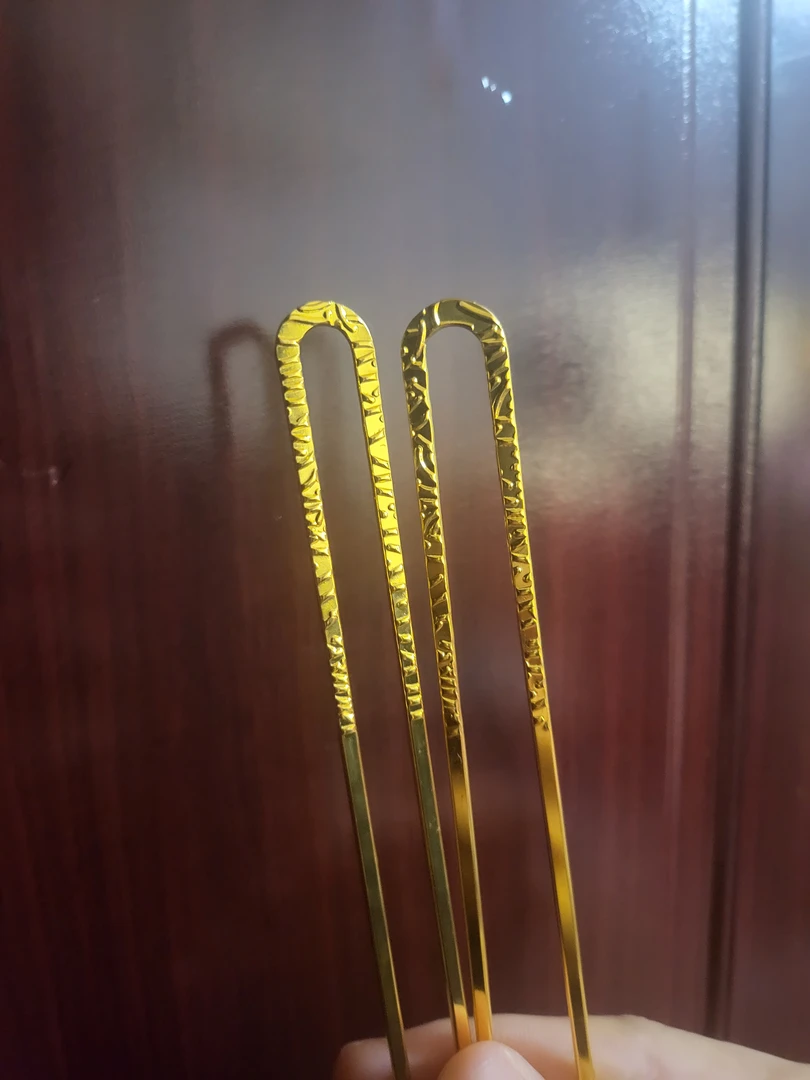 铜合金婚庆饰品 华翊堂汉服配饰镀真金立体鏨刻小u钗