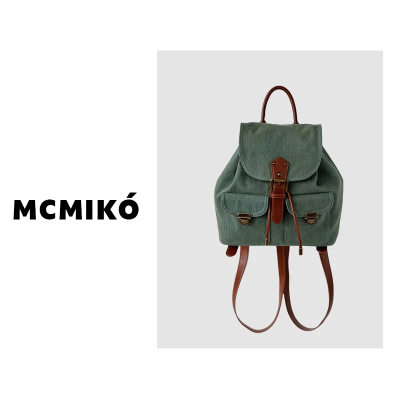 麦米可Mcmiko 美式高街做旧风牛仔小背包 小众复古双肩包高级时尚