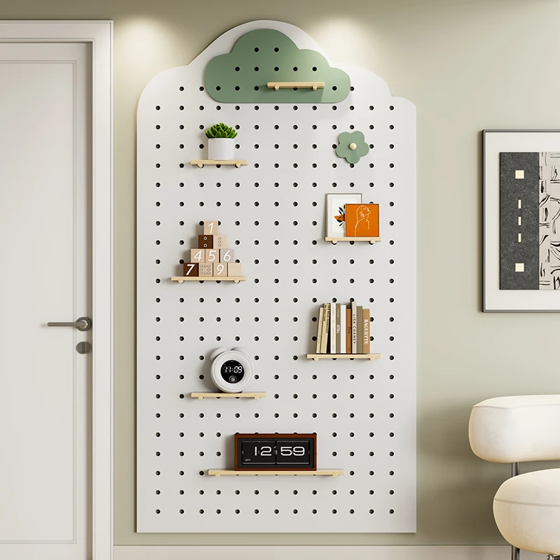 实木洞洞板隐形穿衣镜入户玄关装饰置物架定制收纳墙上展示挂衣架