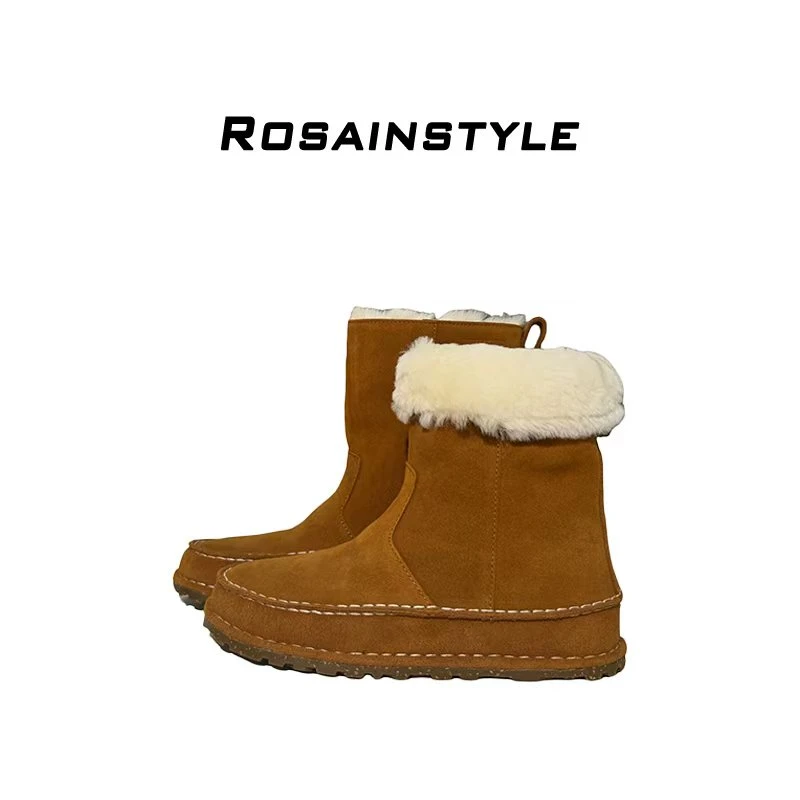 Rosainstyle高品质BK雪地靴高丝光皮毛一体中筒女鞋A993-2