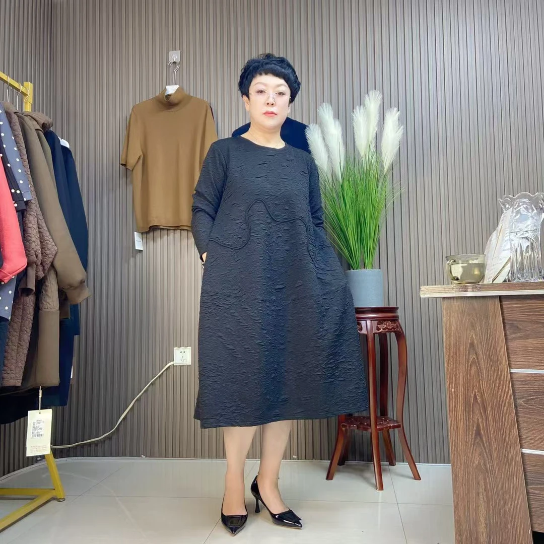 【雅洁服饰】X61808褶皱休闲女士连衣裙