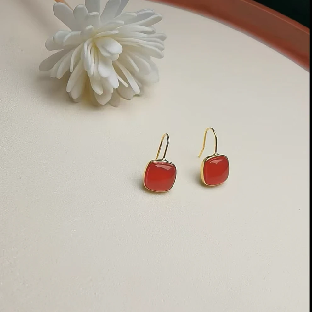 天然百搭南红玛瑙耳钉34