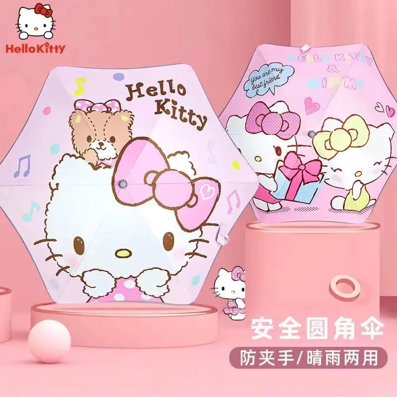 萌娃夏季穿搭可爱儿童雨伞女童出行上学安全圆角黑胶晴雨伞全自动