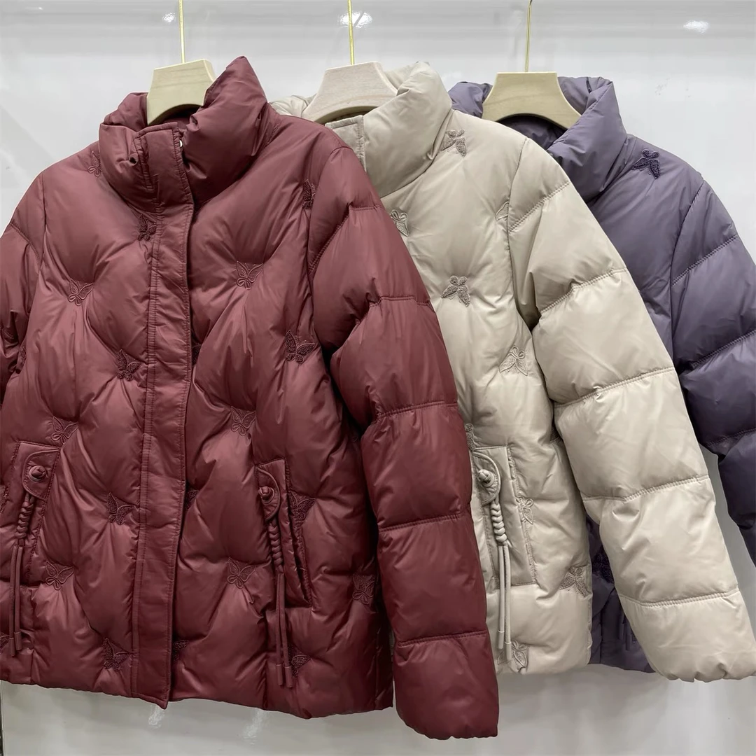 中老年奶奶白鸭绒外套小个子2024冬季新款妈妈立领短款羽绒服大码