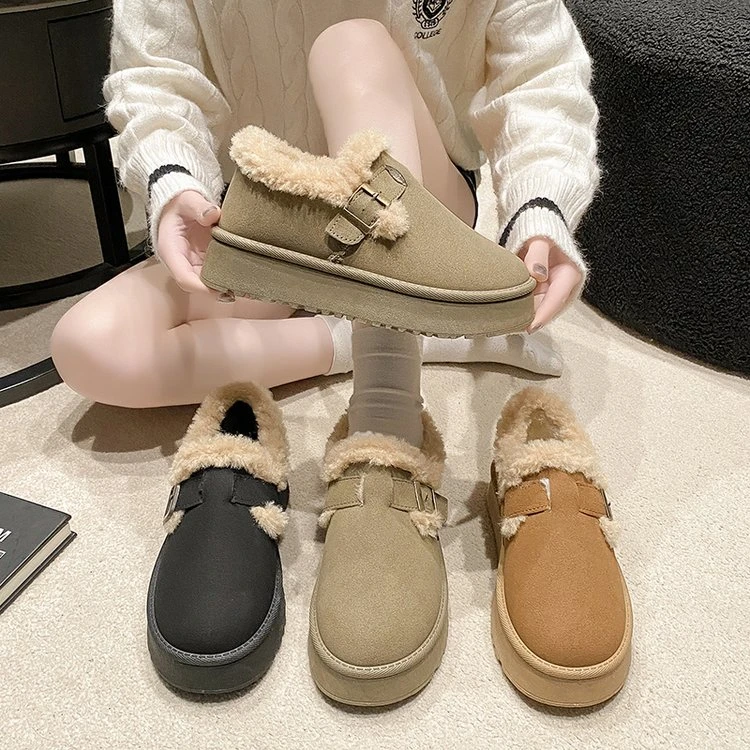 厚底皮毛一体保暖防滑勃肯鞋女2023年冬季新款加绒加厚软底棉鞋子