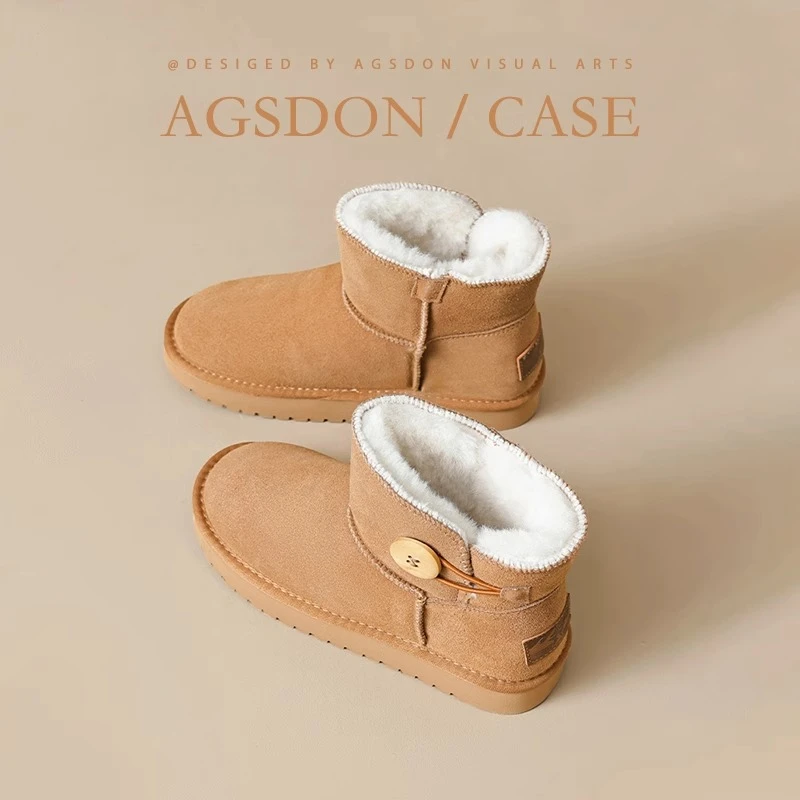 奥古狮登雪地靴女冬季2025新款加绒加厚防滑短靴户外东北保暖棉鞋