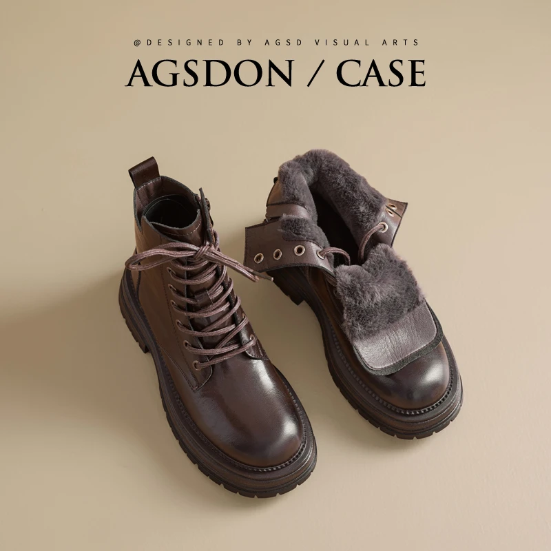 加绒雪地靴女冬季2025新款马丁靴子保暖棉鞋英伦棕色增高复古爆款