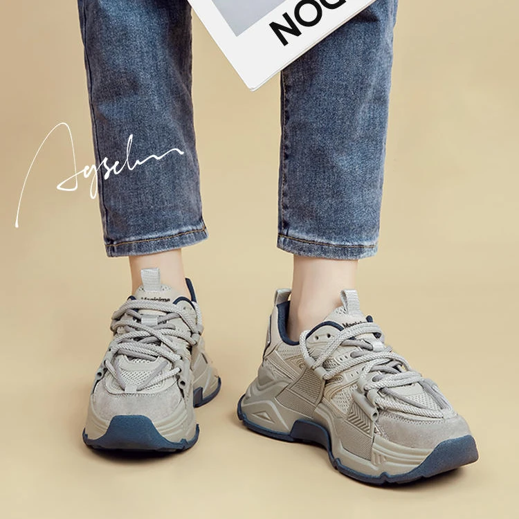奥古狮登灰色老爹鞋女款2024新款夏季运动鞋厚底增高休闲女鞋百搭