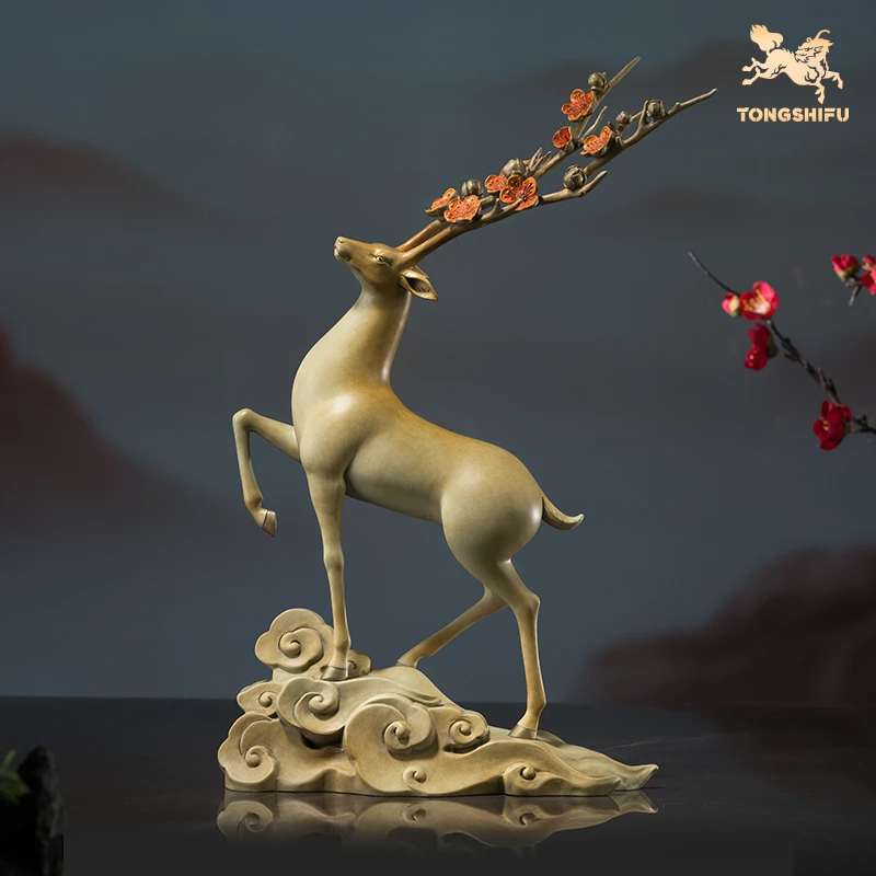 铜师傅《一路高歌》客厅桌面铜鹿摆件  家居装饰工艺品