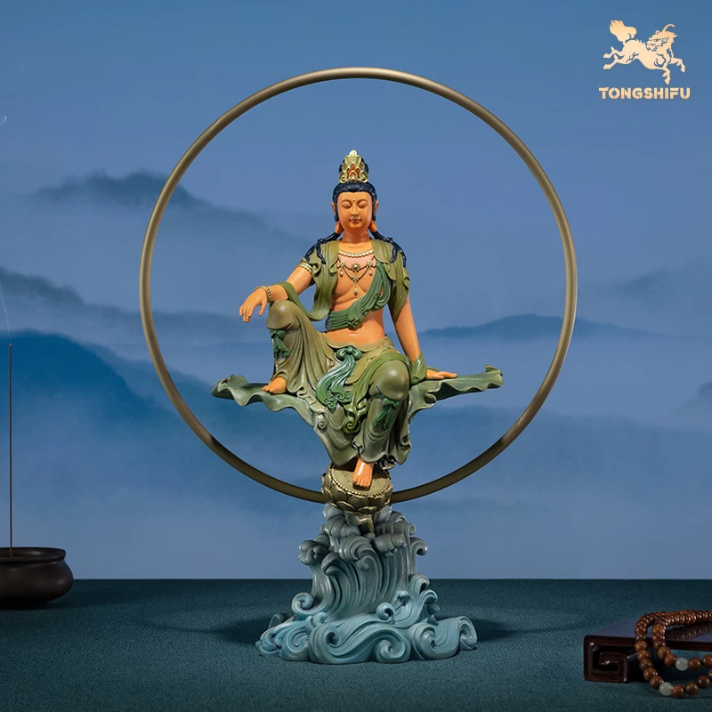 铜师傅铜摆件《自在观音》家居饰品铜工艺品观音客厅装饰观音摆件