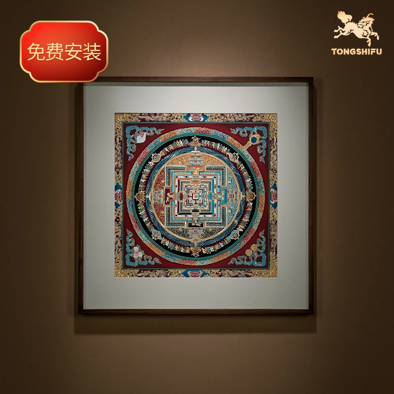 铜师傅 铜雕画《唐卡时轮金刚坛城》客厅玄关背景装饰画