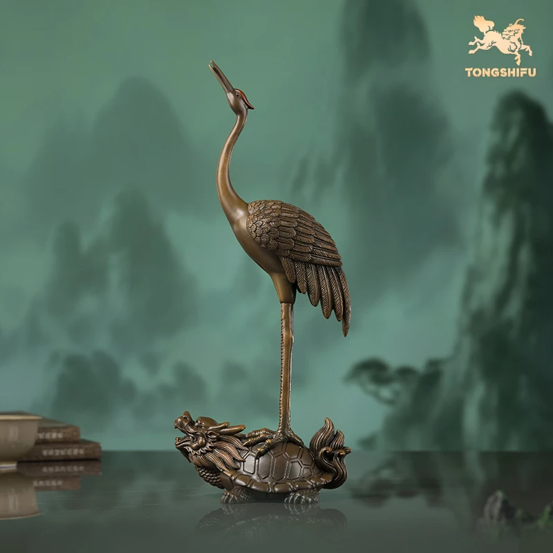 铜师傅 《龟鹤延年》客厅桌面铜摆件 家居装饰工艺品