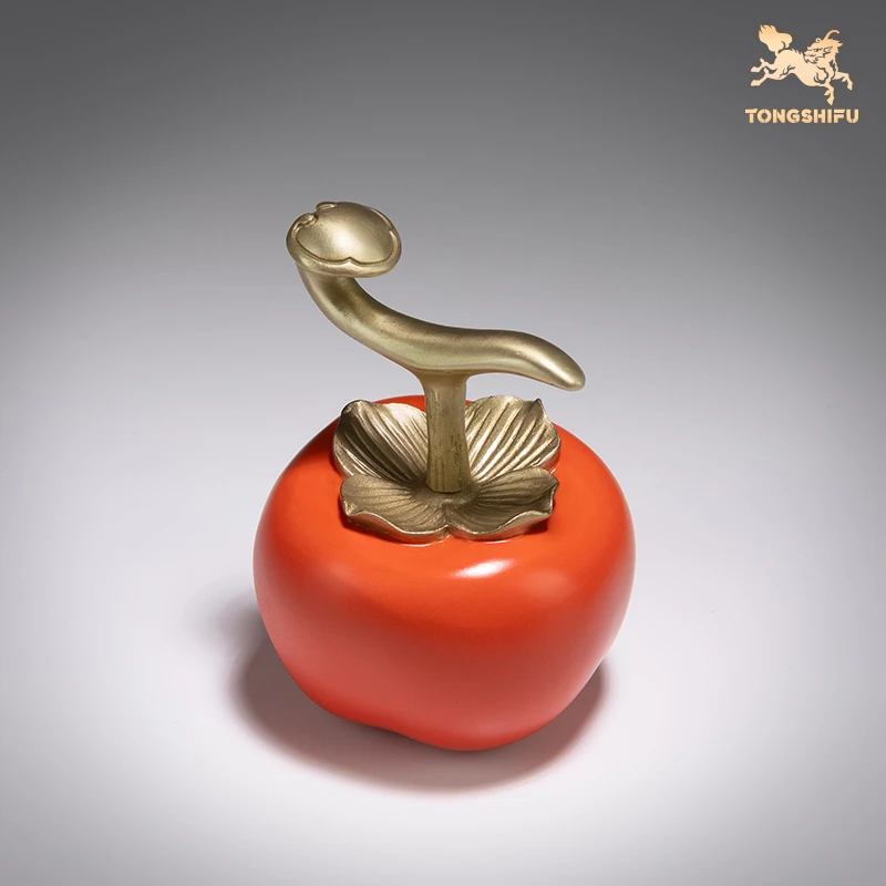 铜师傅《柿事如意》客厅桌面铜柿子摆件 家居装饰工艺品