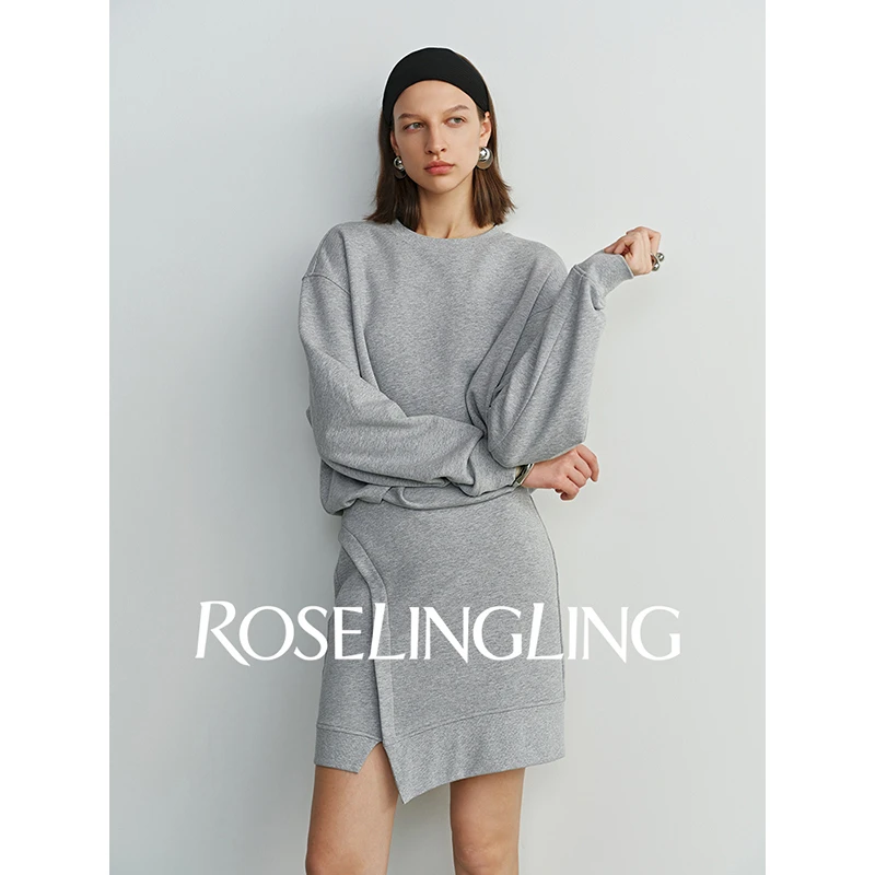 Roselingling解构主义 定制双纱荃棉 立裁结构设计休闲卫衣连衣裙