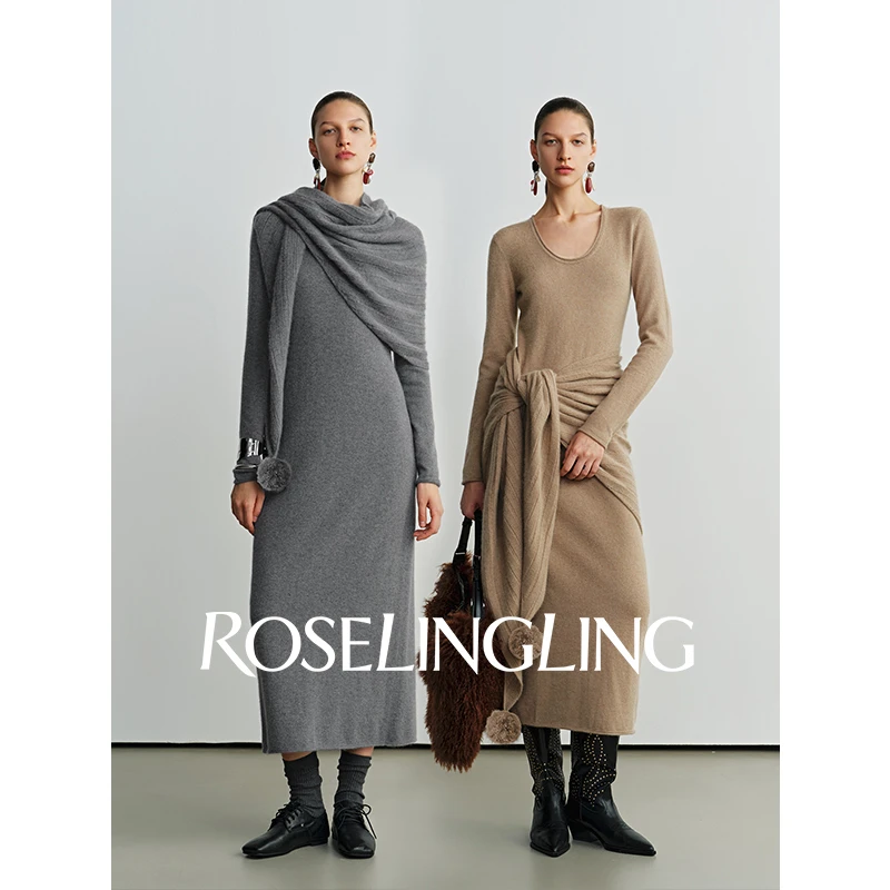 Roselingling知性美学溯源温柔定织绵羊毛兔毛多穿披肩连衣裙套装