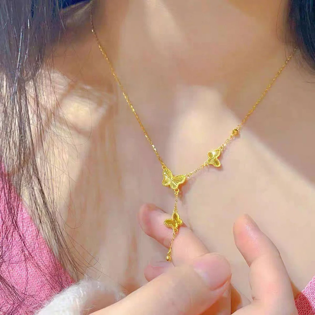 钛钢项链 流苏蝴蝶项链M扣T