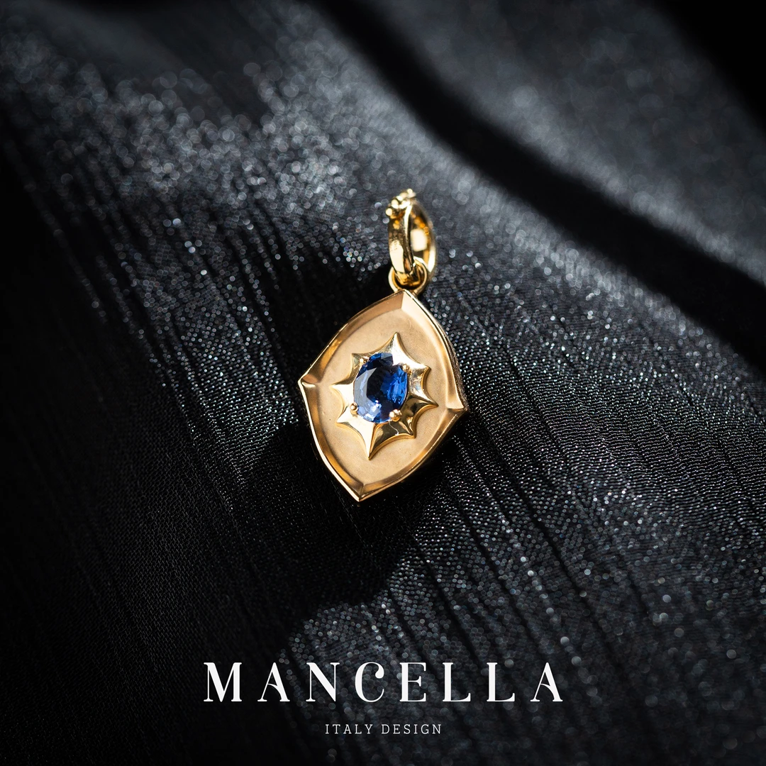 曼契拉 意大利风18k金镶蓝宝钻石吊坠气质轻奢时尚百搭简约设计师