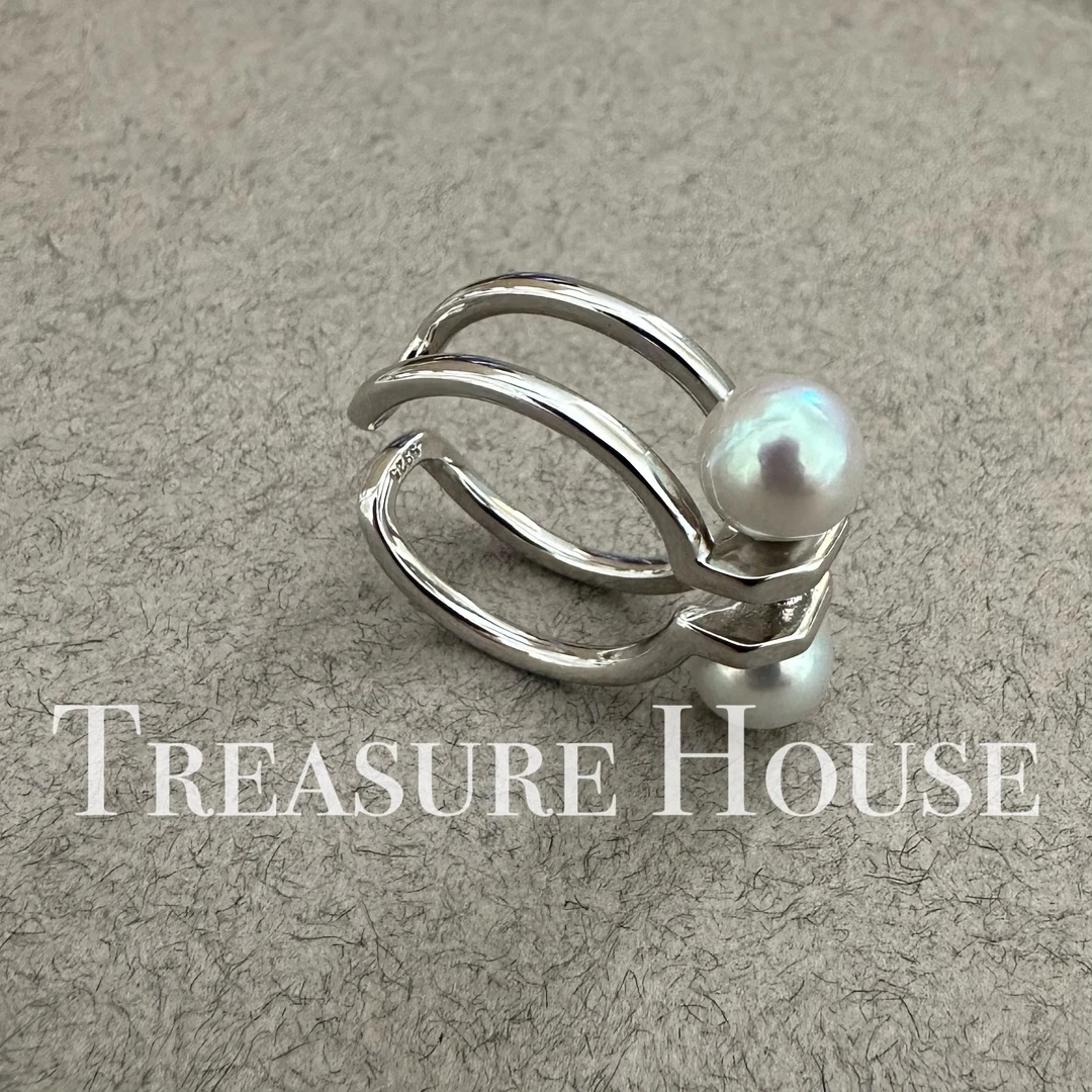 【宝藏】6.5-7海水日本灰珠微巴设计感双珠简约戒指