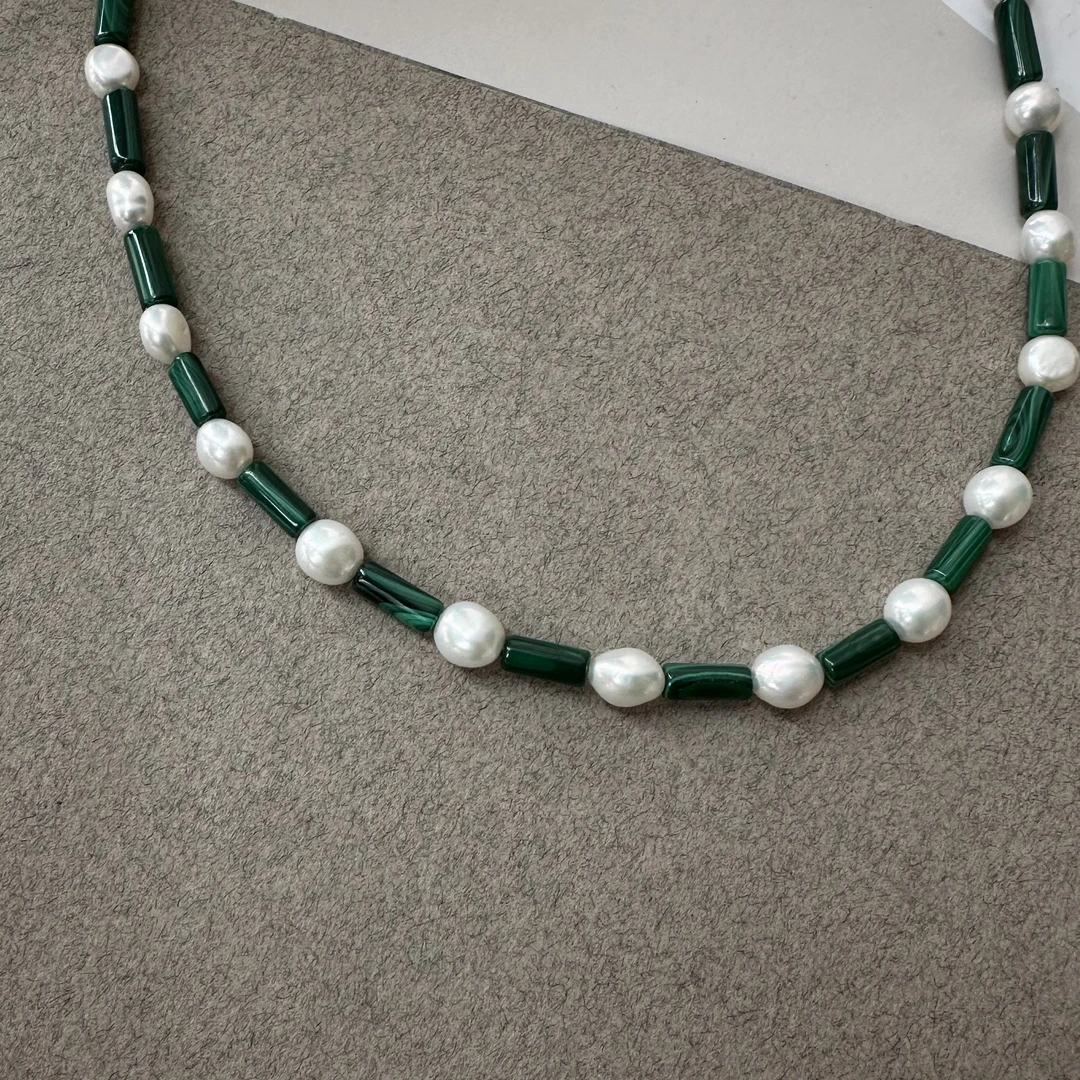 【宝藏】5-6淡水keshi孔雀石混搭设计感休闲百搭项链