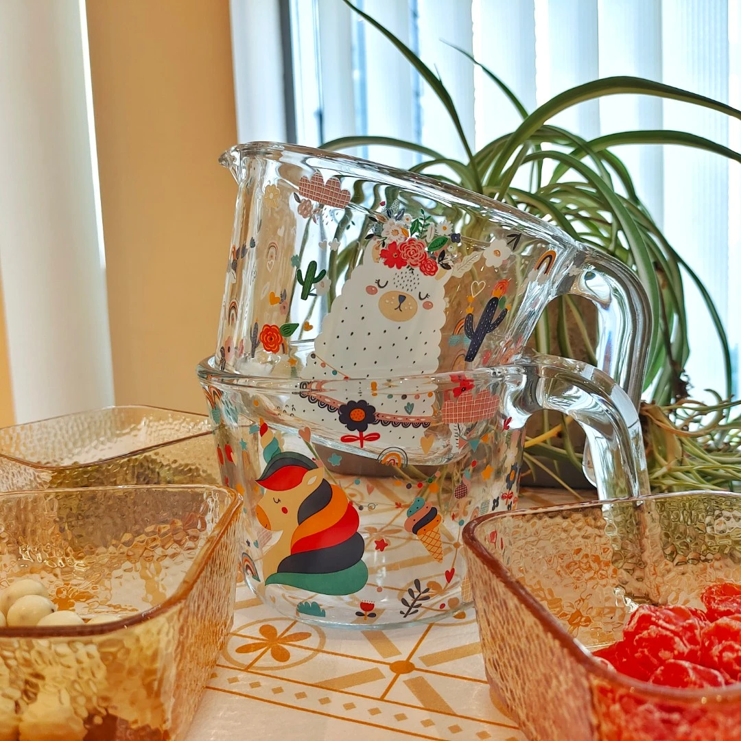 冬灵 量杯厨房家用烘焙量杯高硼硅玻璃耐高温可爱动物贴花