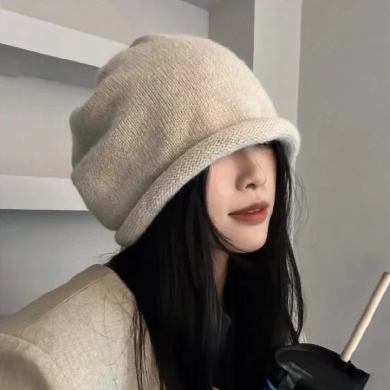 显脸小堆堆帽秋冬女2025网红新款毛线帽韩版时尚百搭抽绳款冷帽潮