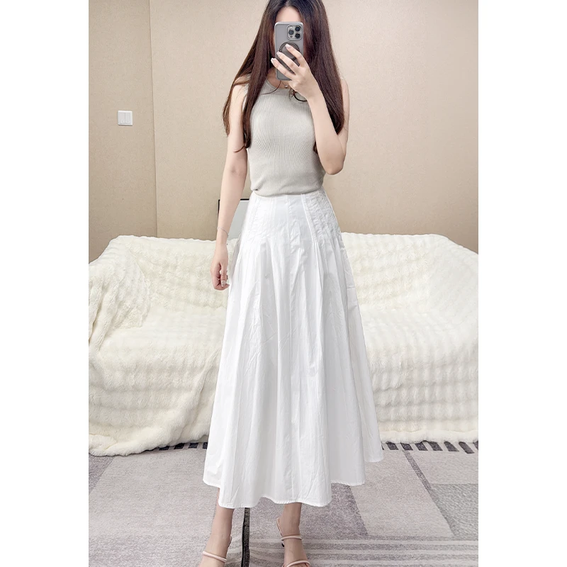 2025春夏新款通勤纯棉简单纯白色半身长裙高级优雅百搭裙子女