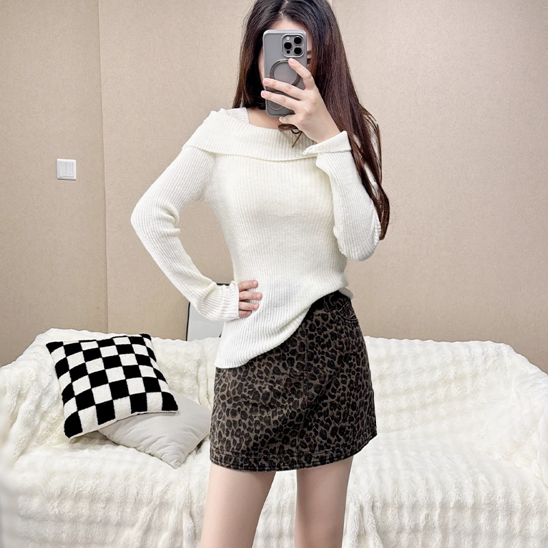 设计感小众高级感修身纯欲女2025春季新款一字肩气质针织衫毛衣