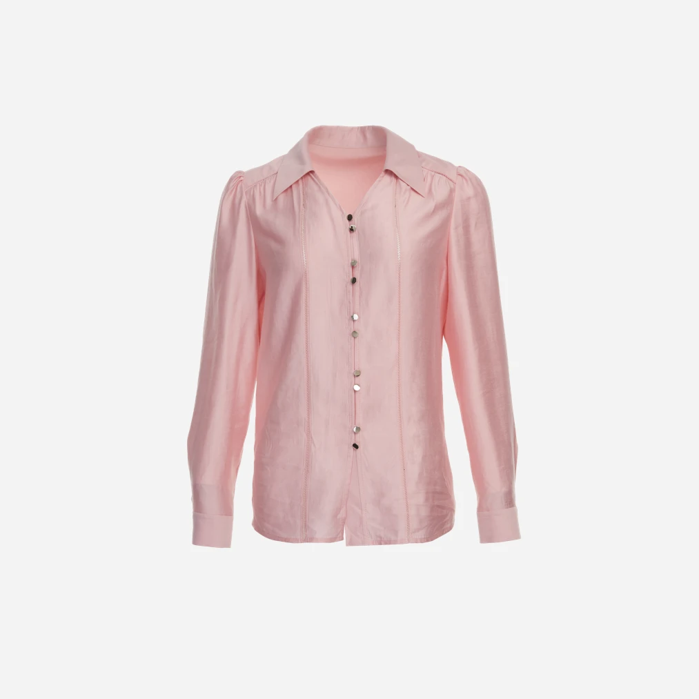 GEJIN/歌锦2024早秋新款时尚通勤减龄蜜桃粉V领衬衫9332421284