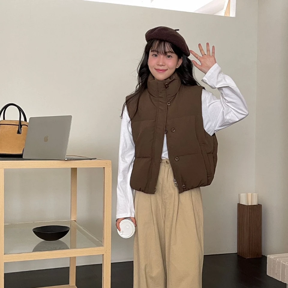 【6809-ZZ】灯芯绒纯色立领羽绒马甲韩版秋冬时尚外穿马夹保暖百搭