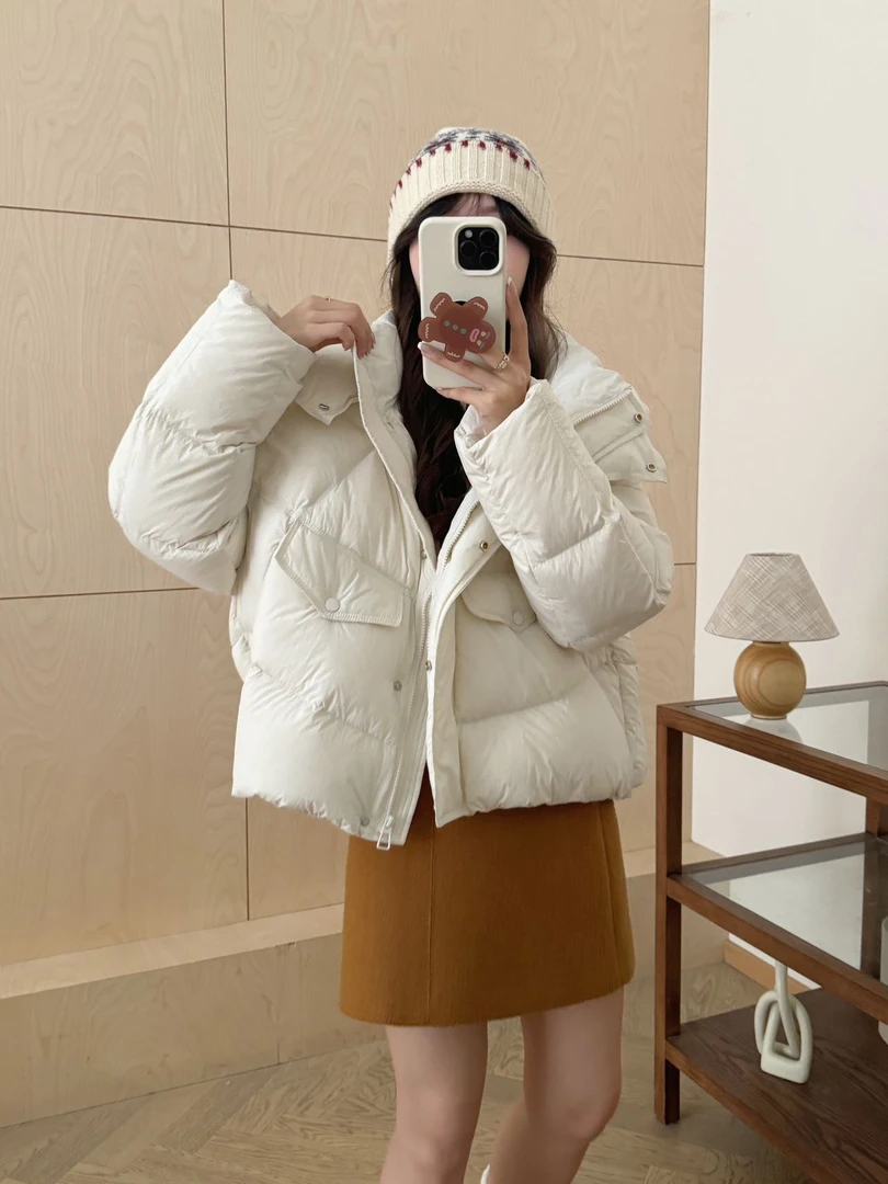 【8883-her】显瘦小个子短款宽松加厚冬季时尚休闲百搭连帽羽绒服