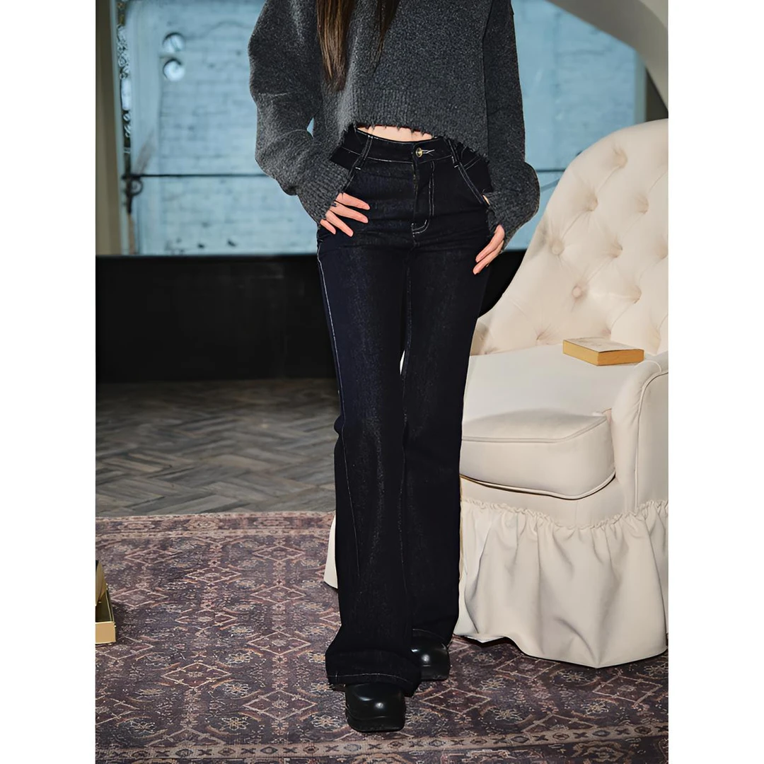 AVENEMENT复古显瘦阔腿微喇牛仔裤长裤拖地秋冬季女